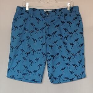 Trunks Since 2010 Classic Chino Shorts Mens: 32 Tropical Blue Flamingo Cotton